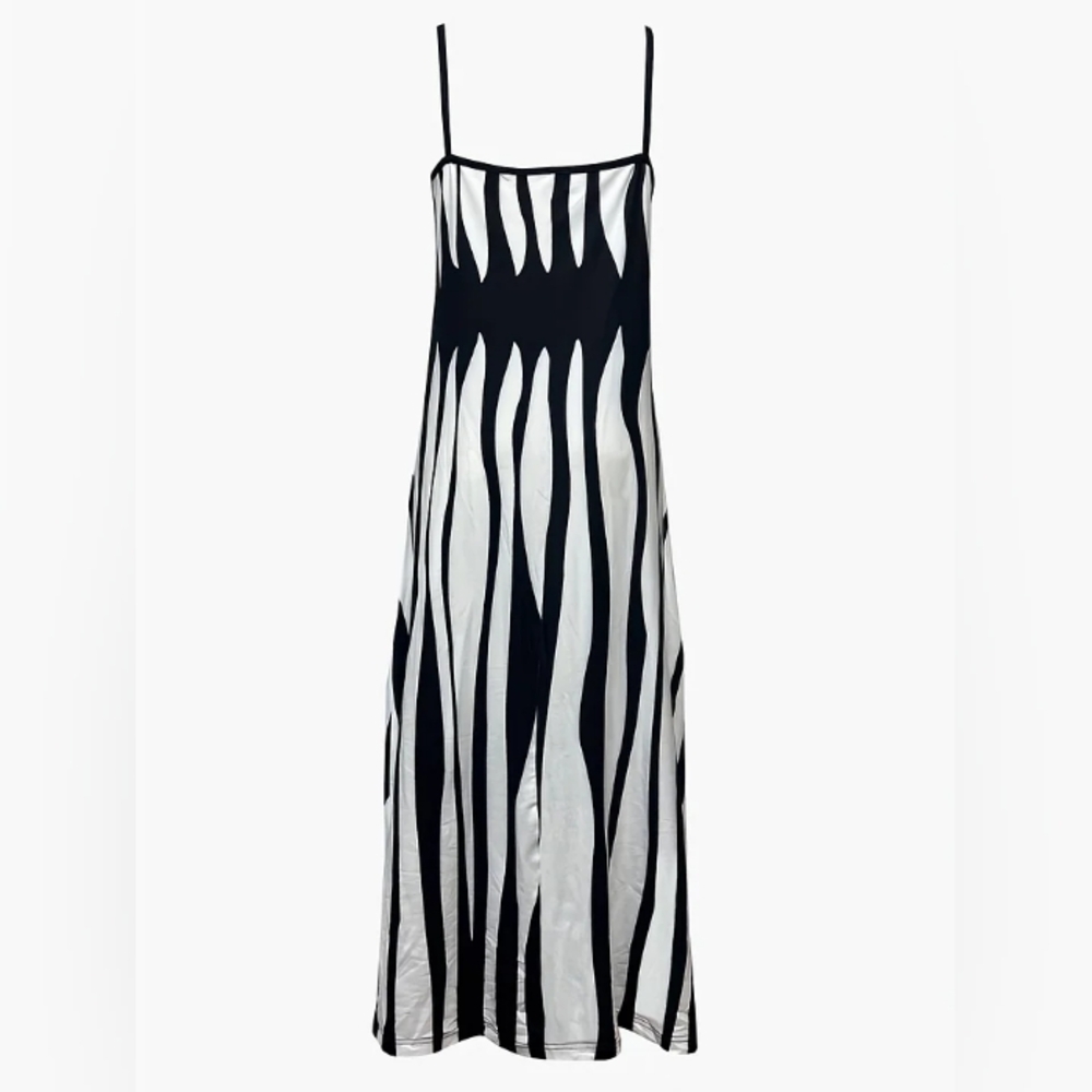 BLACK & WHITE STRIPED SPAGHETTI STRAP MAXI DRESS SZ XL - Picture 3 of 4